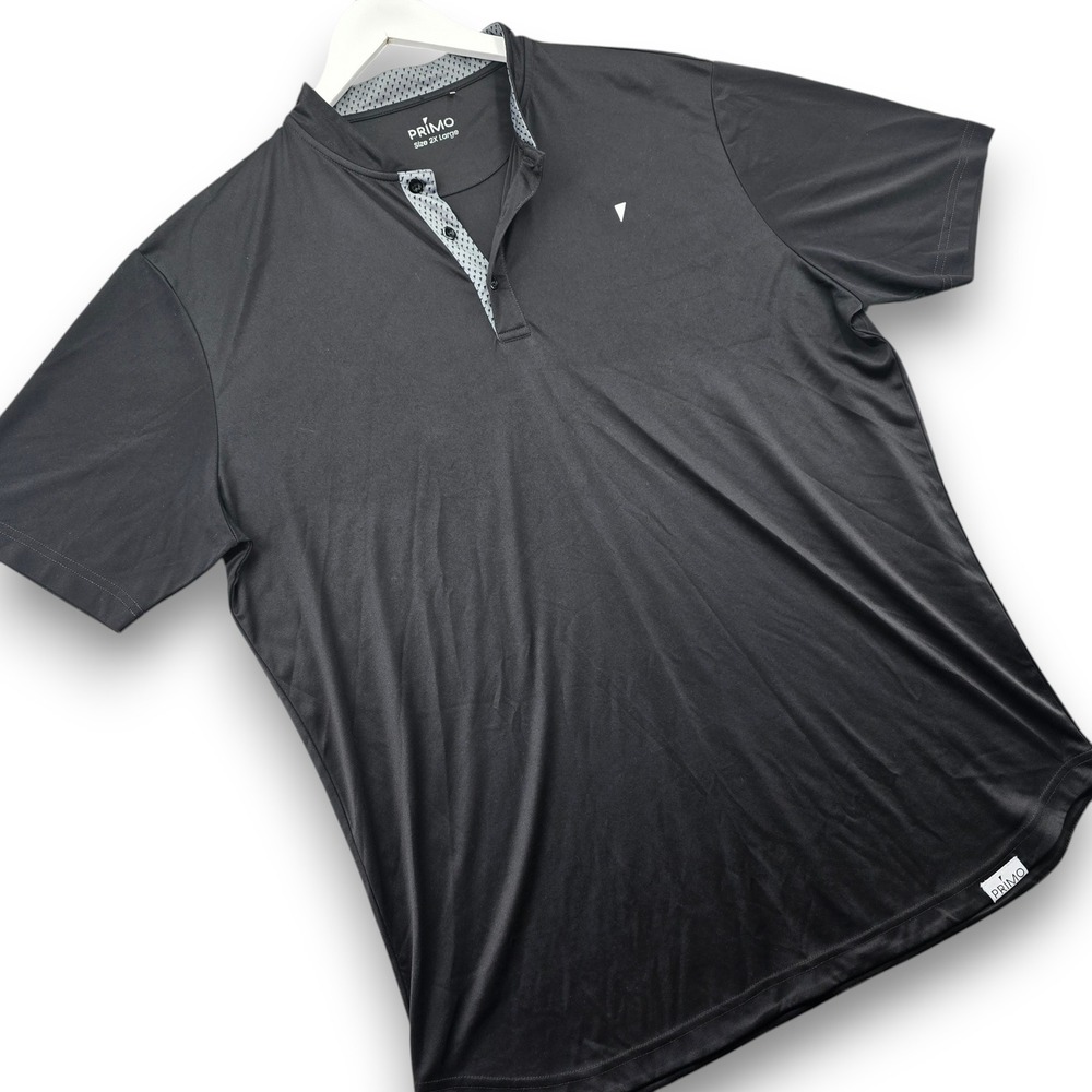Primo Golf Polo Shirt Mens 2XL Black Polyester Blade Collar Short Sleeve Logo
